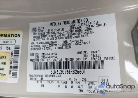 2014 Lincoln Mkz z USA, uszkodzony, nr VIN 3LN6L2G96ER826601